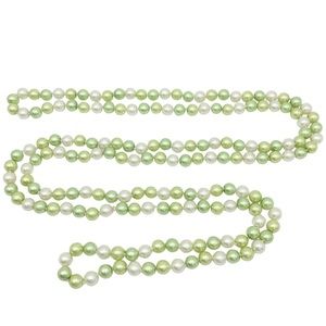 Super Long Green White Glass Pearl Necklace
